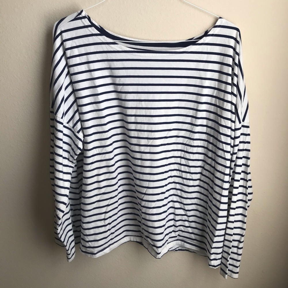 Old Navy | Navy and White Striped Boatneck T-Shirt